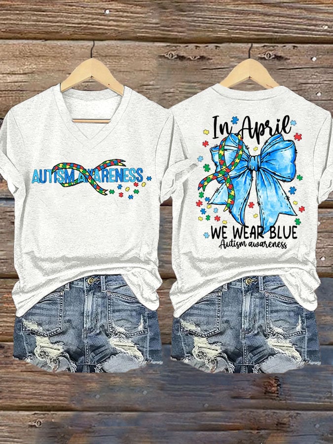 Women's Wear Blue In April To Raise Awareness Of Autism Printed Short-Sleeved T-Shirt