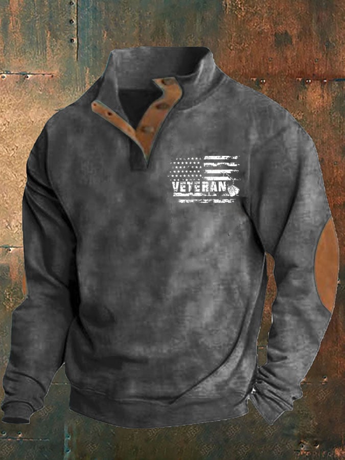 Men's Aintage Veteran Flag Print Sweatshirt