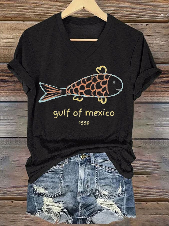 Women's Retro Gulf Of Mexico 1550 Print T-Shirt
