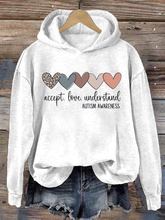 Women's Autism Awareness Understands Love Acceptance Print Sweatshirt