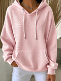 Women'S Casual Pink Textured Hooded Sweatshirt