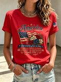 Ladies' Casual American 250Th Anniversary Floral Commemorative Round Neck Short Sleeved T-Shirt