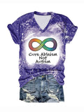 V-neck Autism Acceptance Cure Ableism Not Autism Print T-Shirt