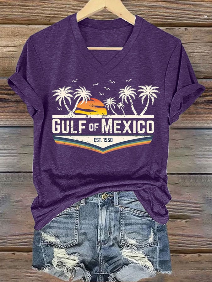 Women's Gulf Of Mexico Printed V Neck T-Shirt