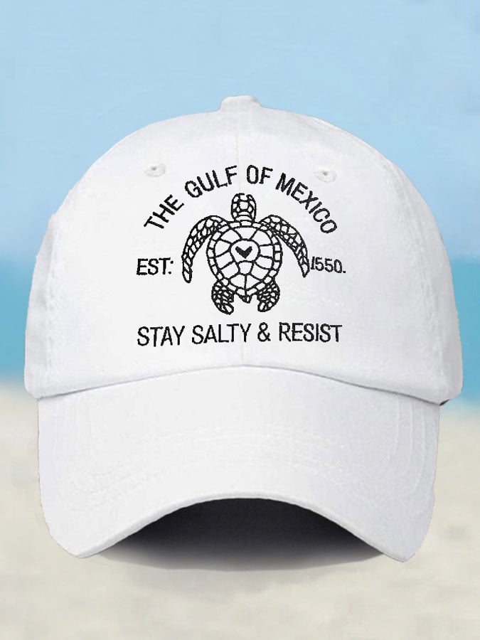 Retro Gulf Of Mexico Est 1550 Stay Salty And Resist Printed Baseball Cap