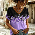Women's Purple Floral Print And Alzheimer's Awareness Support V-neck T-shirt