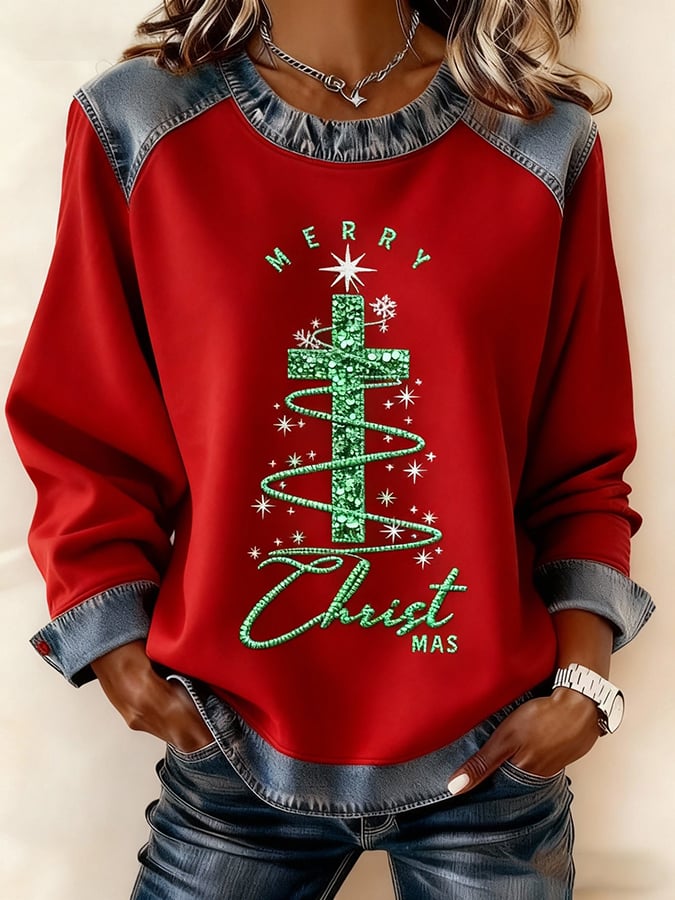 Women's Christmas Cross Print Sweatshirt