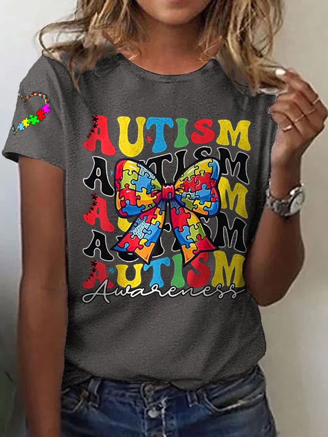 Women's Different Autism Awareness Printed Casual T-Shirt