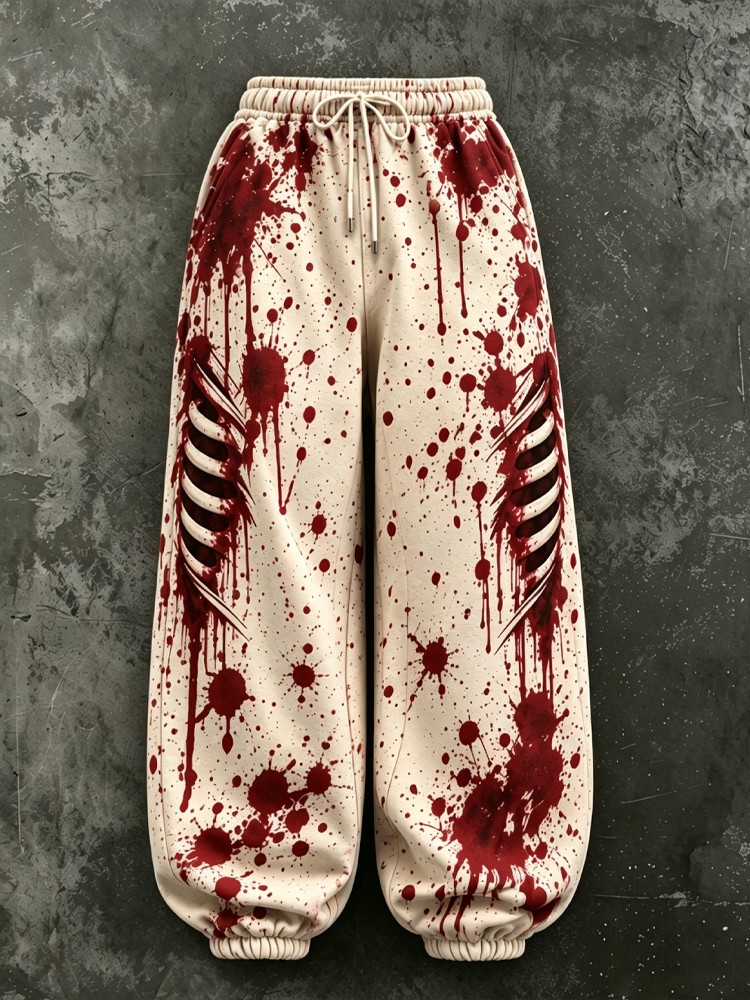 Women's Halloween Gothic Blood-stained Skeleton Print Pants