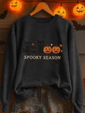 Women's Autumn Long Sleeve Top with Halloween Cat Print