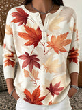 Women's Casual Henley Collar Autumn Print Shirt