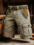 Men's Retro Outdoor Washed & Distressed Multi-Pocket Functional Cargo Shorts