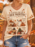 Women's Autumn Ber Months Seasonal Graphic V-neck Short Sleeve T-shir