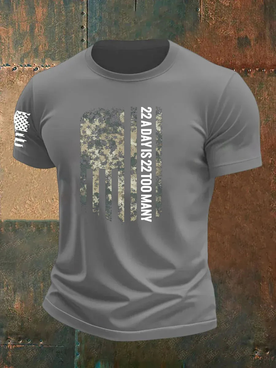 Men's 22 A Day Is 22 Too Many Veteran Pattern 100% Cotton T-Shirt