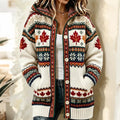 Women's Vintage Maple Leaf Jacquard Knit Cozy Hooded Cardigan