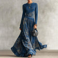 Elegant Retro Printed Long Sleeves Maxi Dress
