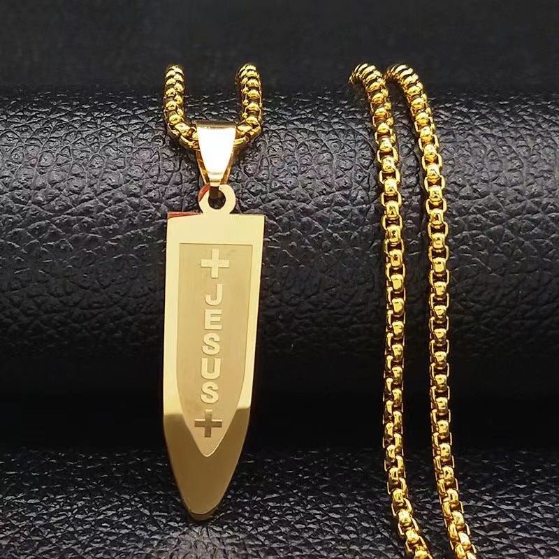 Men's Bullet Shaped JESUS Printed Necklace