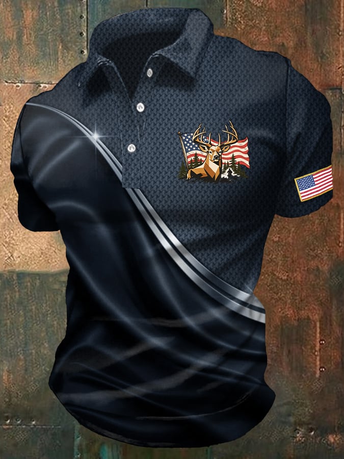 Patriotic American Deer Polo Shirt
