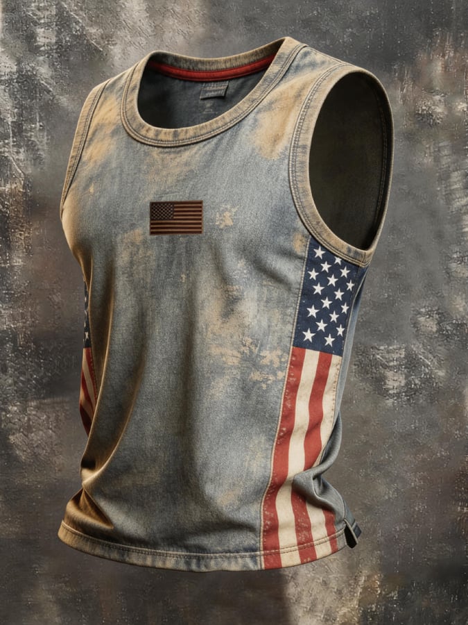 Men's Retro Independence Day Patriot Crew Neck Tank Top