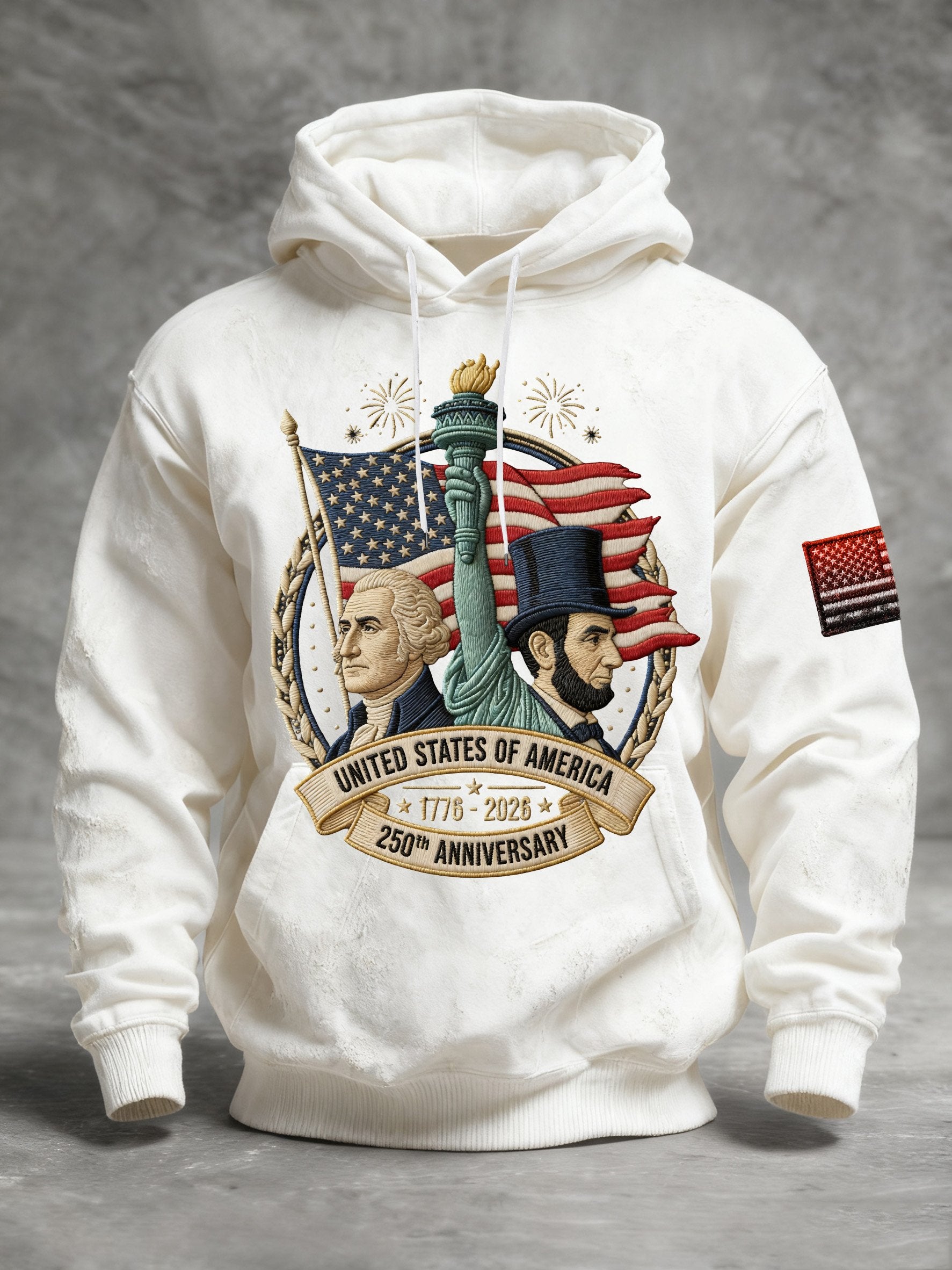 Men's Vintage American Flag Print Hooded Sweatshirt