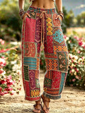 Women's Retro Bohemian Hippie Style Patchwork Printed Cotton Linen Casual Pants