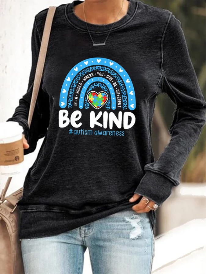 Women's Autism Awareness Printed Casual Sweatshirt