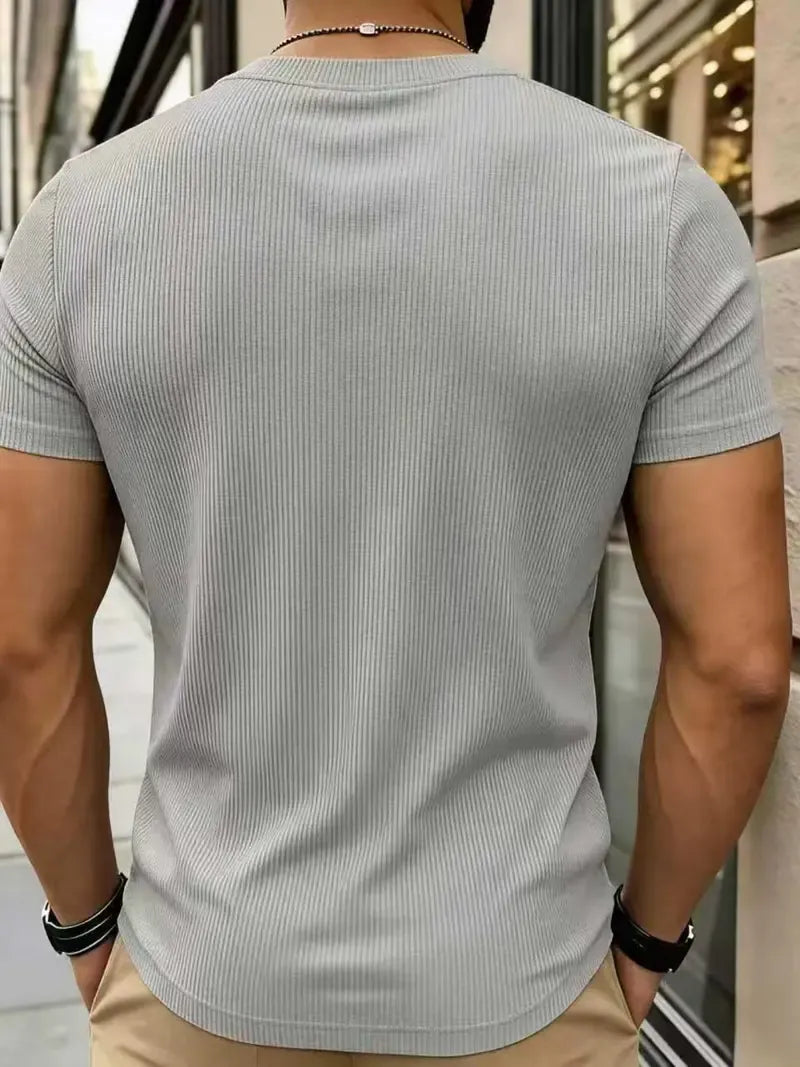 Men's summer plain-colored V-neck short-sleeved breathable fashionable streetwear
