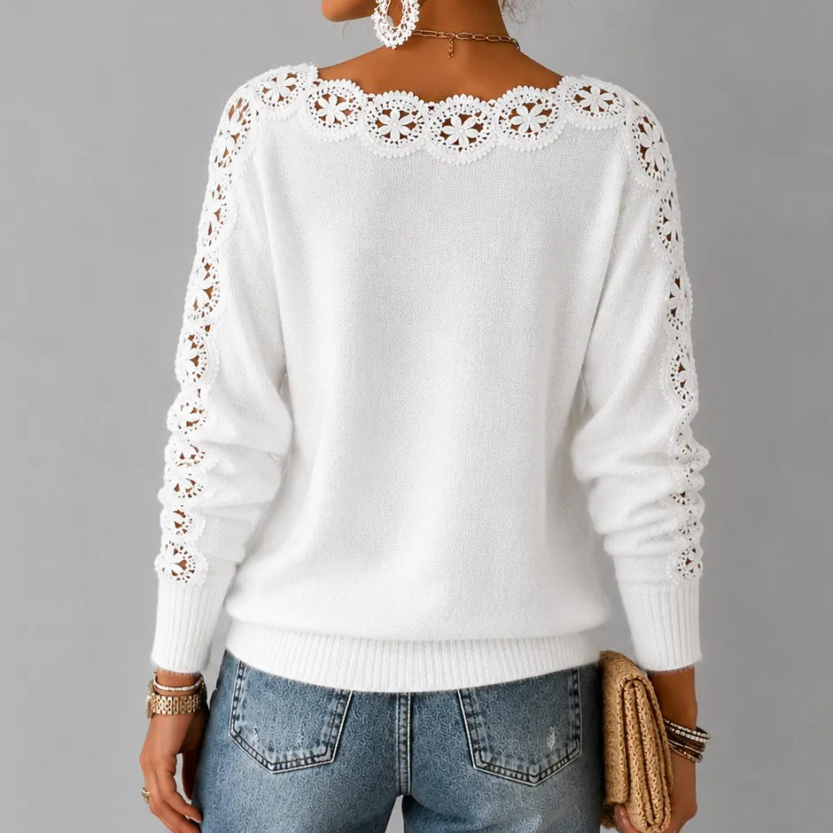 Elegant Lace-trimmed Off-the-shoulder Sweater