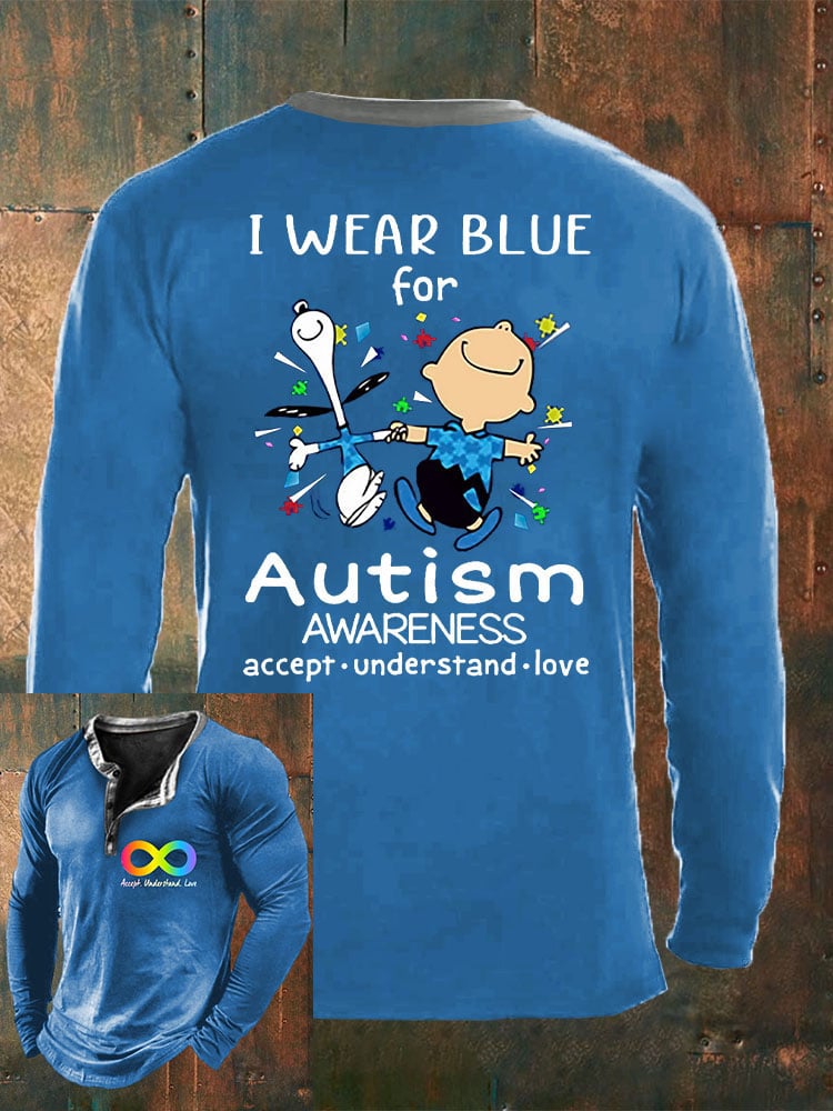 Men'S V-Neck Autism Awareness I Wear Blue For Autism Print T-Shirt