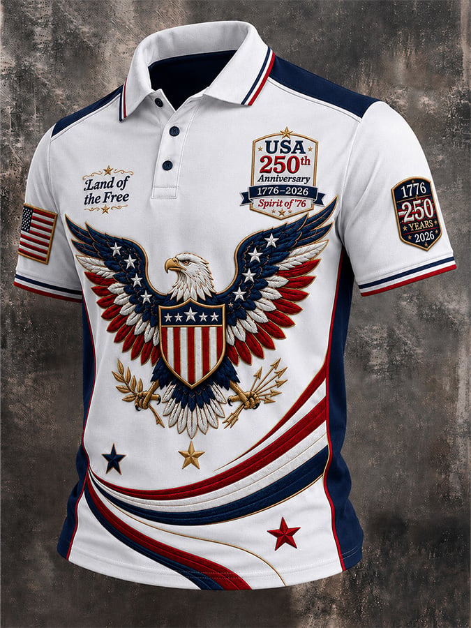 Men's Casual USA 250th Anniversary Print Polo Shirt
