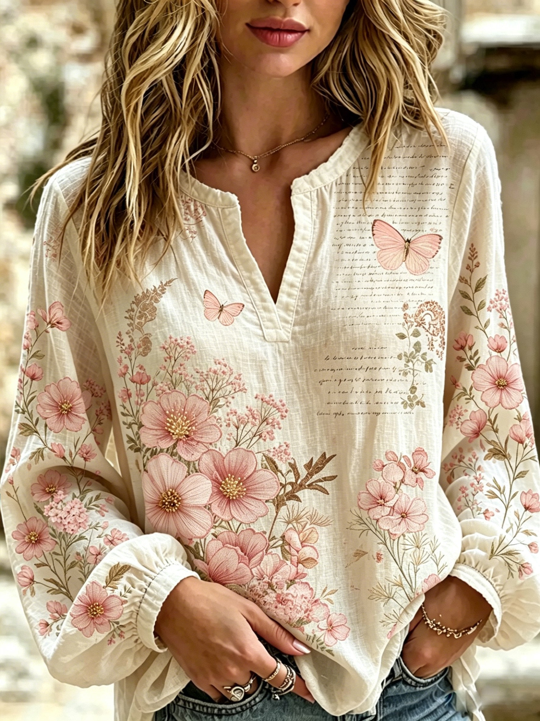 Women's Pink Floral Print Top