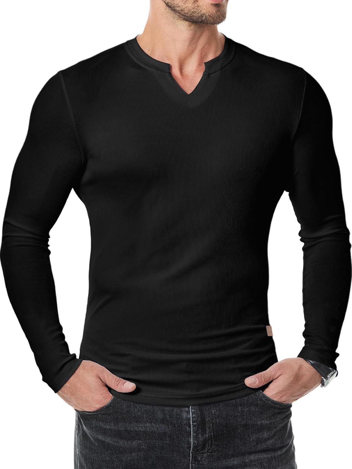 Men's Plain Casual V-Neck Long Sleeve T-Shirt