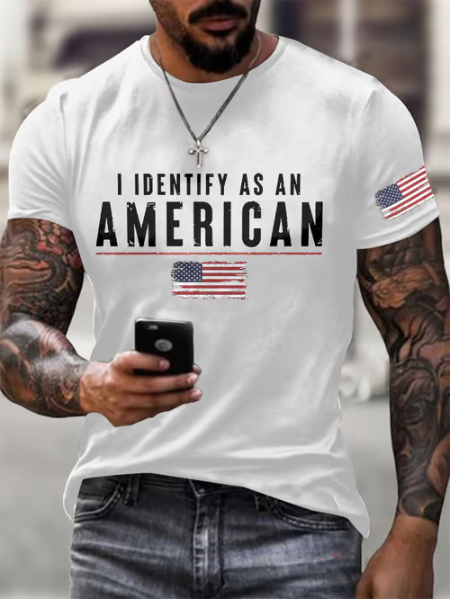 Men'S Independence Day I Dentify As An American Pattern Print Cotton T-Shirt