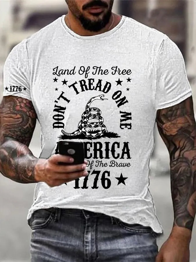 Men's Funny Fourth Of July Land Of The Free Don't Tread On Me America Because Of the Brave 1776 Print Casual Tee