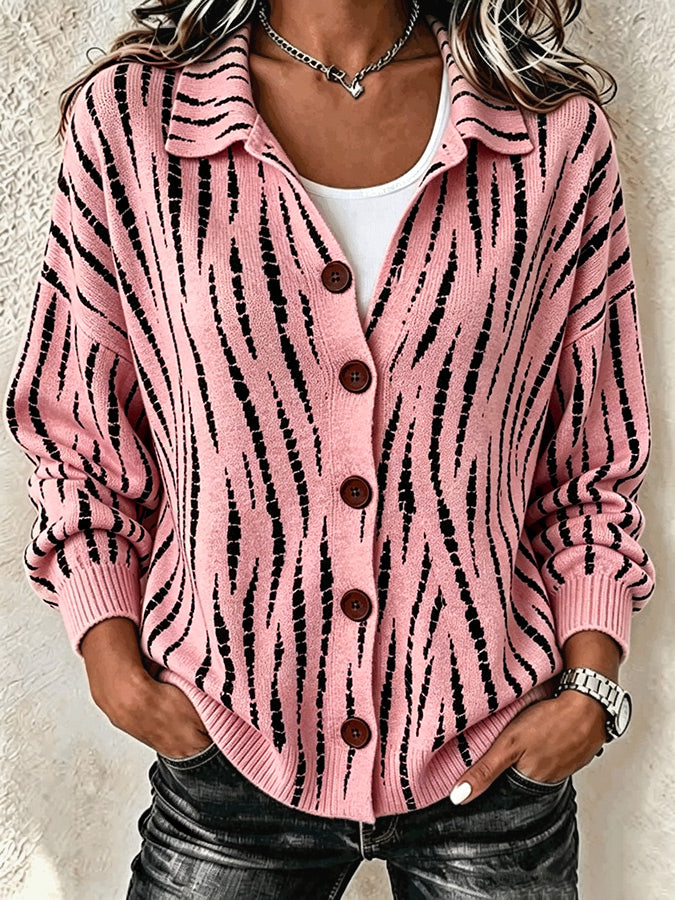 Women'S Retro Zebra Print Cardigan
