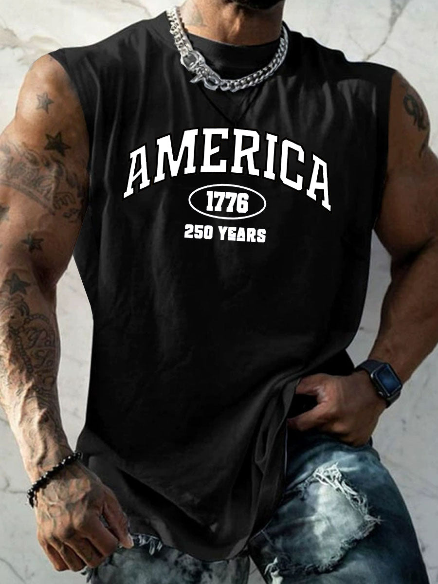 America 1776 250 Years Pattern Round Neck 100% Cotton Tank Top