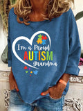 Retro Autism Awareness Love Heart Puzzle I'm A Proud Autism Grandma Print Sweatshirt