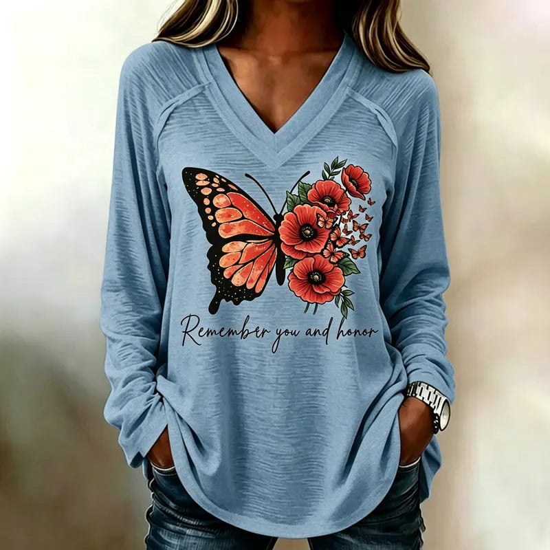 Women's Memorial Day Poppy Art Printed T-Shirt