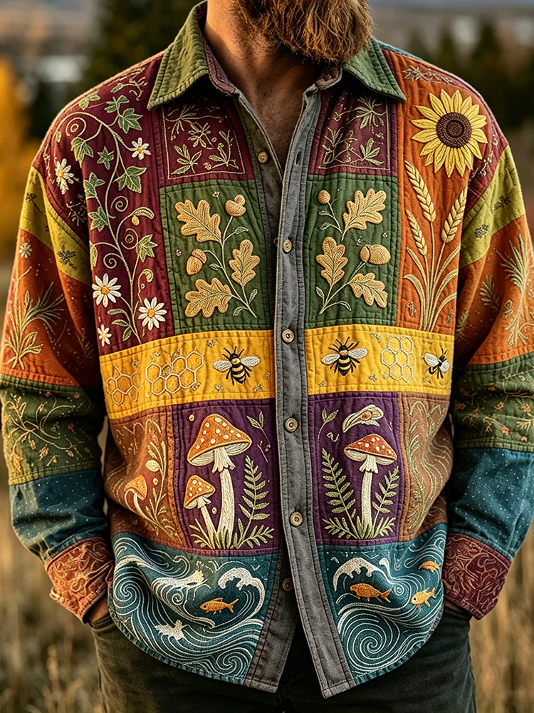 Men's Bee Mushroom And Plant Hippie Art Print Shirt