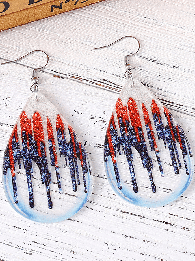 Independence Day Tie-Dye Sequin Pendant Teardrop Earrings