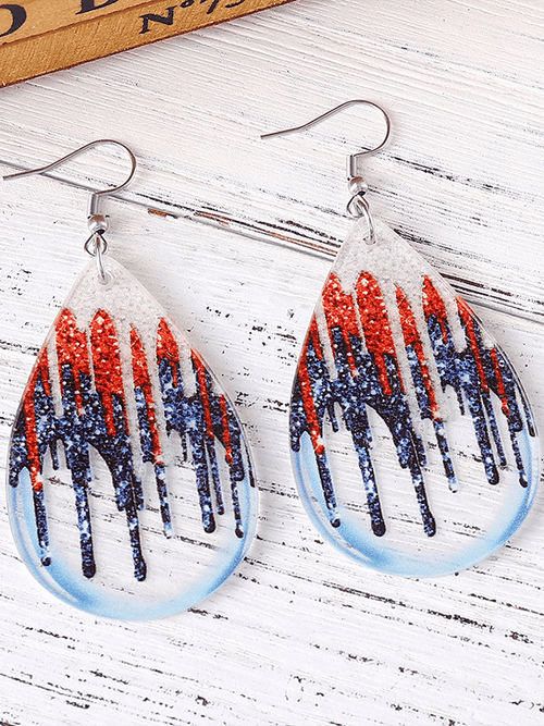 Independence Day Tie-Dye Sequin Pendant Teardrop Earrings