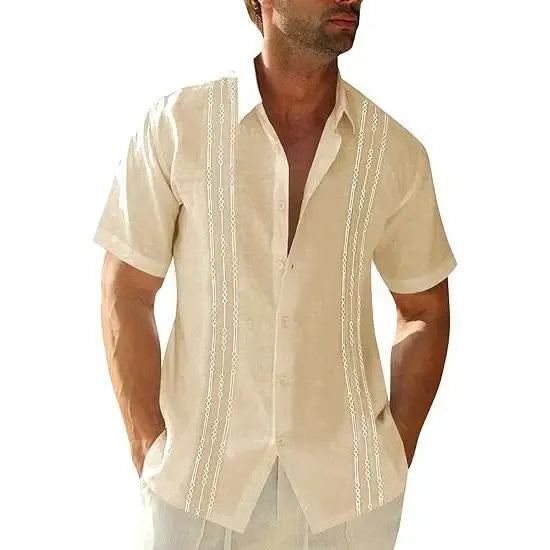 Men's 70% Cotton, 30% Linen Short Sleeve Guayabera Shirts
