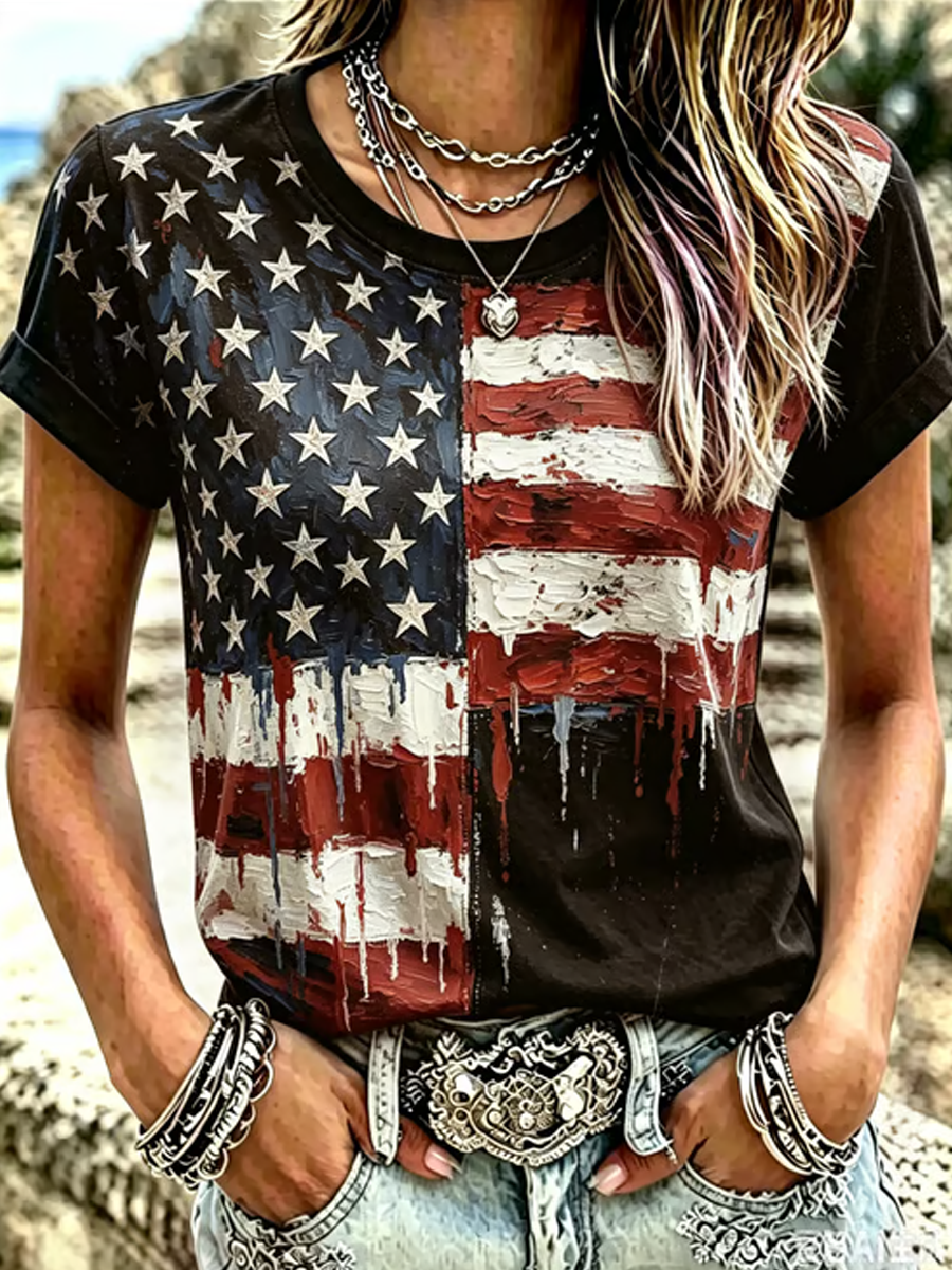 Women's America Floral Printed T-shirt