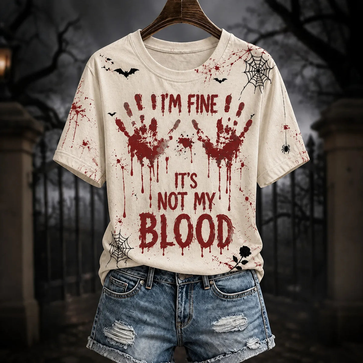 Women's Halloween I'm Okay It's Not My Blood Print Short Sleeve Top