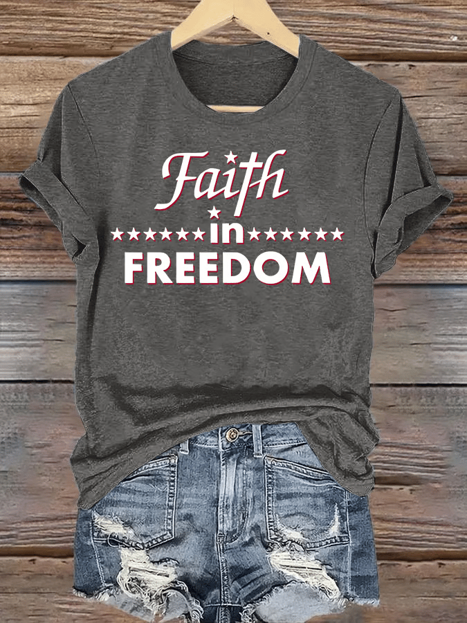 Women's Retro Faith In FREEDOM Print T-Shirt