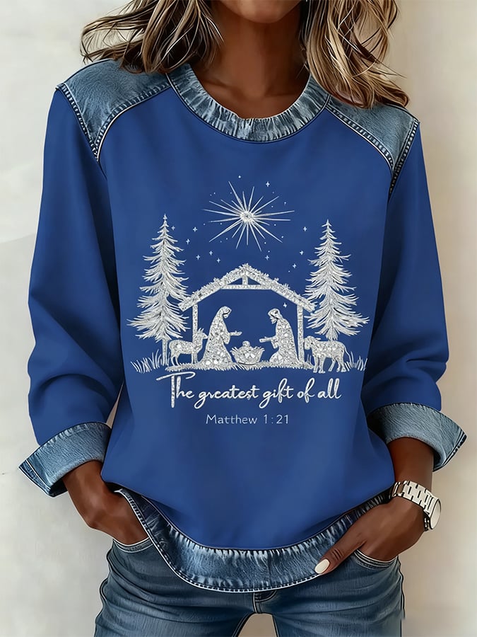 Women's Christmas Pattern Patchwork Comfortable Sweatshirt