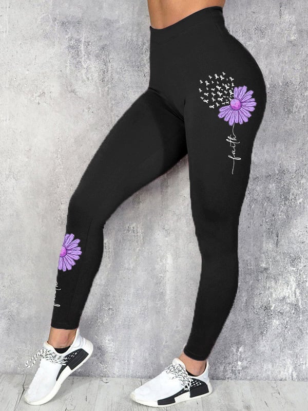 Women's Faith For A Cure Purple Ribbon Alzheimer's Awareness Fighter Supporter Leggings