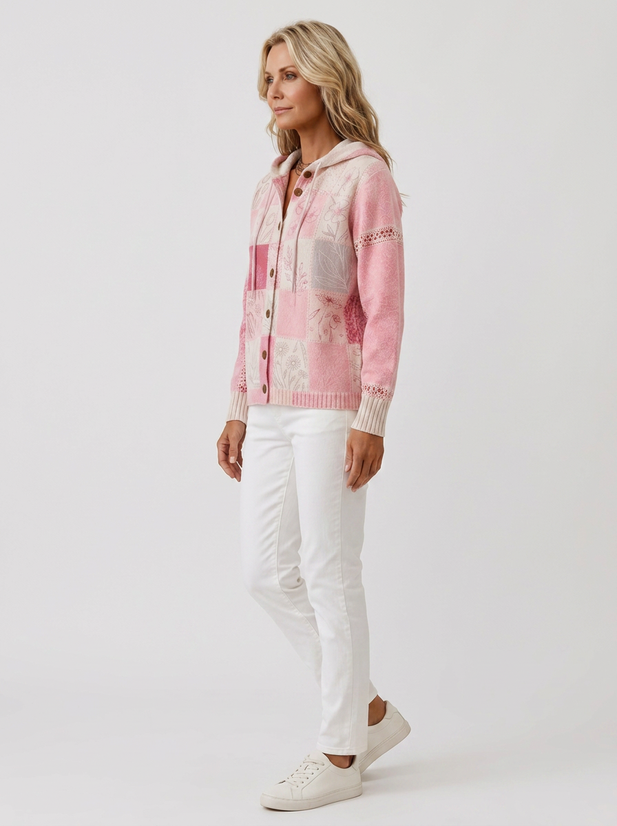 Women's Breast Cancer Awareness Pink Floral Patchwork Printed Cardigan