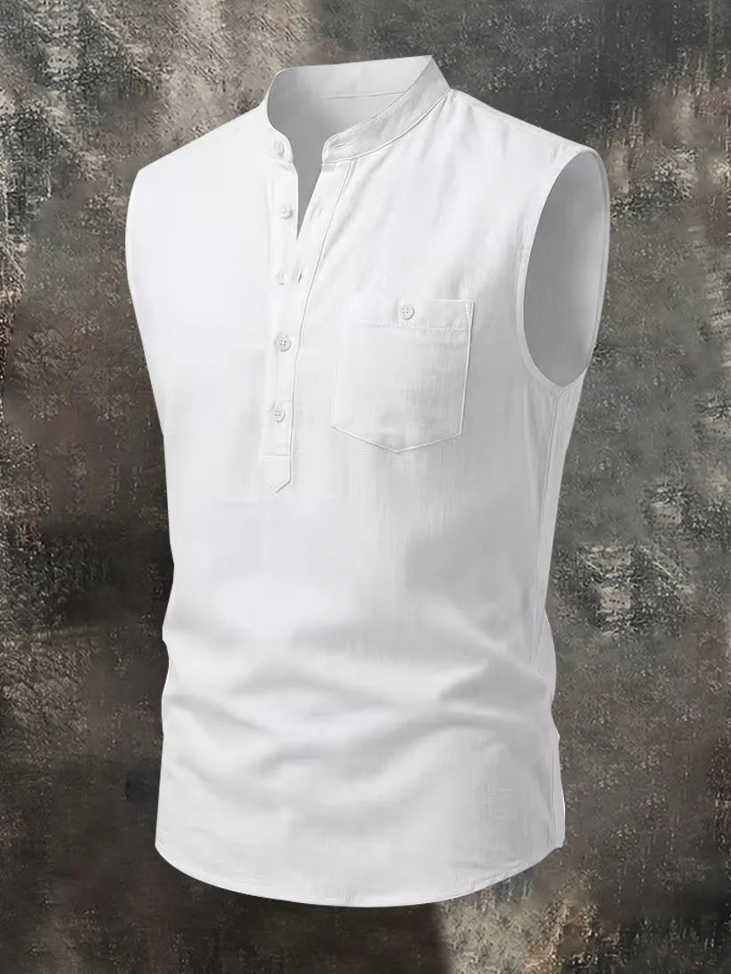Men's Breathable Cotton-Linen Henley Casual Vest