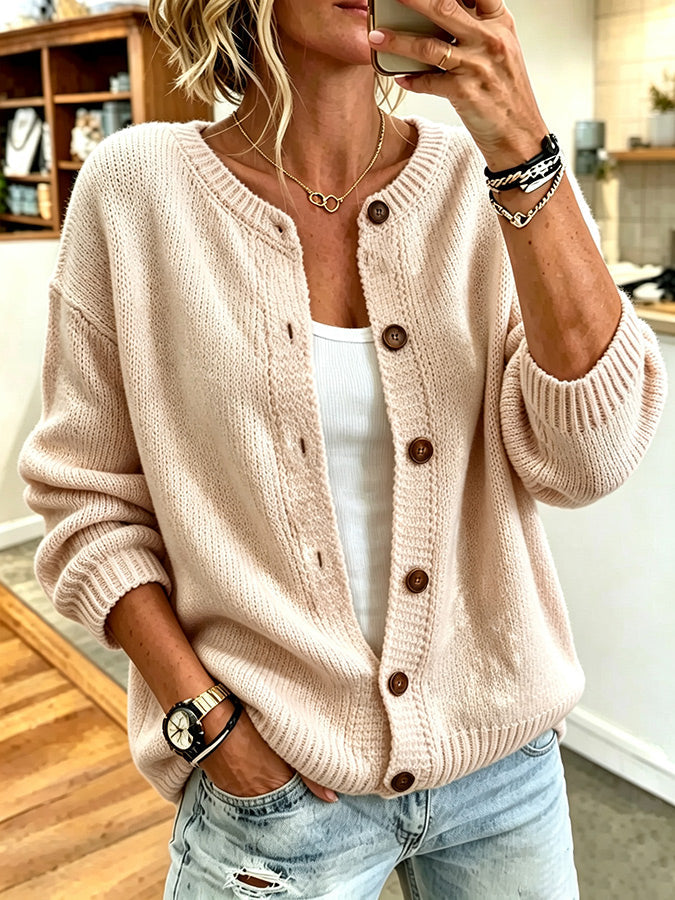 Ladies' Casual Solid Color Knitted Cardigan Top